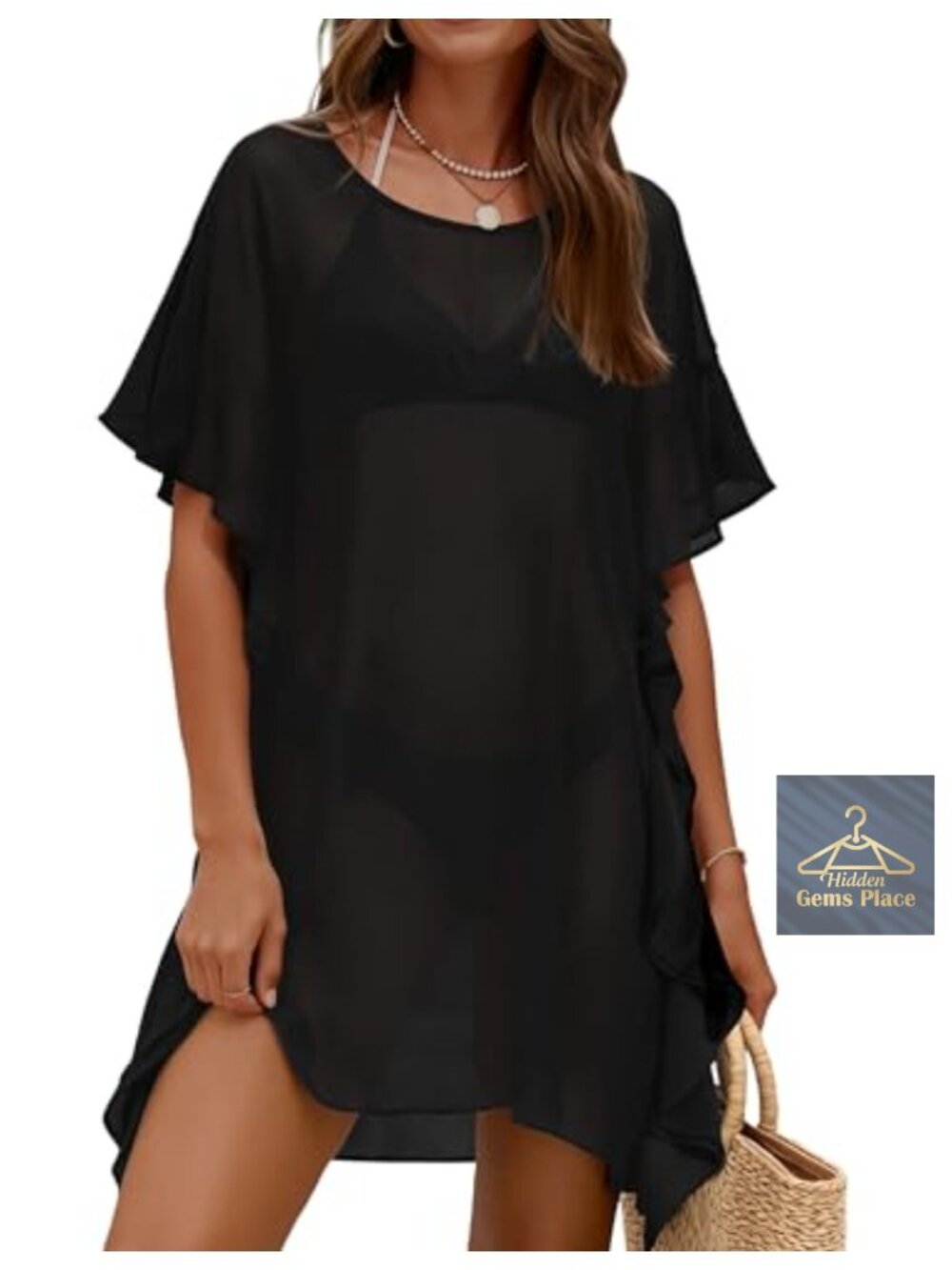Ekouaer Chiffon Floral Swim Coverup Ruffled Bathing Suit Cover Up